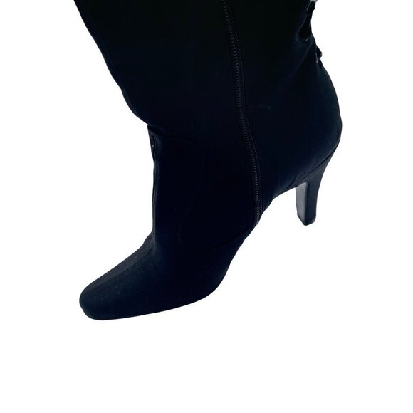 Kenneth  Cole women's boots Black size 8 Satin look  4' heel   velvet ribbon tri - Picture 4 of 13